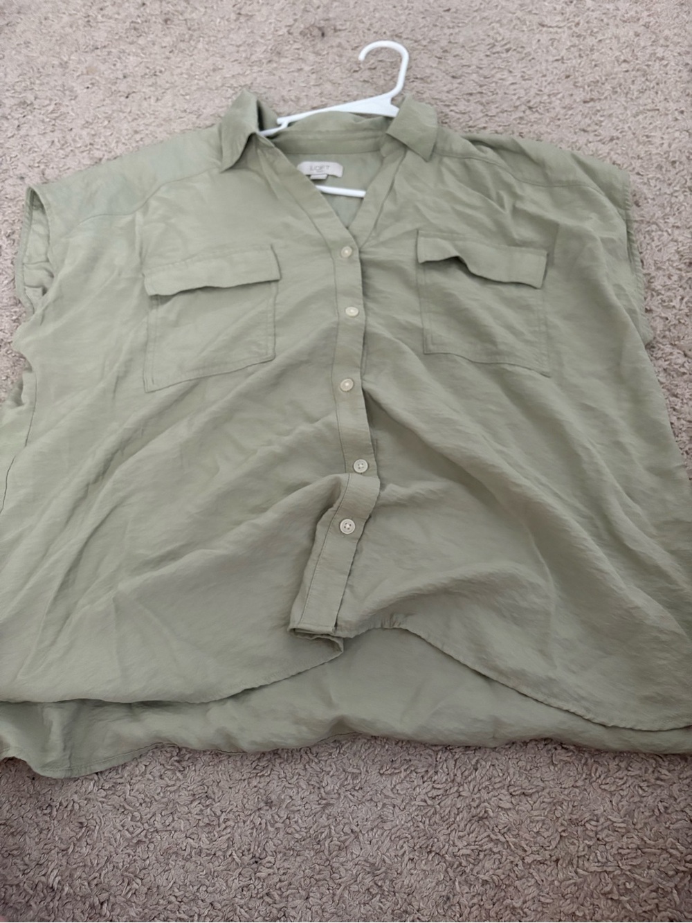 LOFT Olive Green Short-Sleeve Button Front Blouse